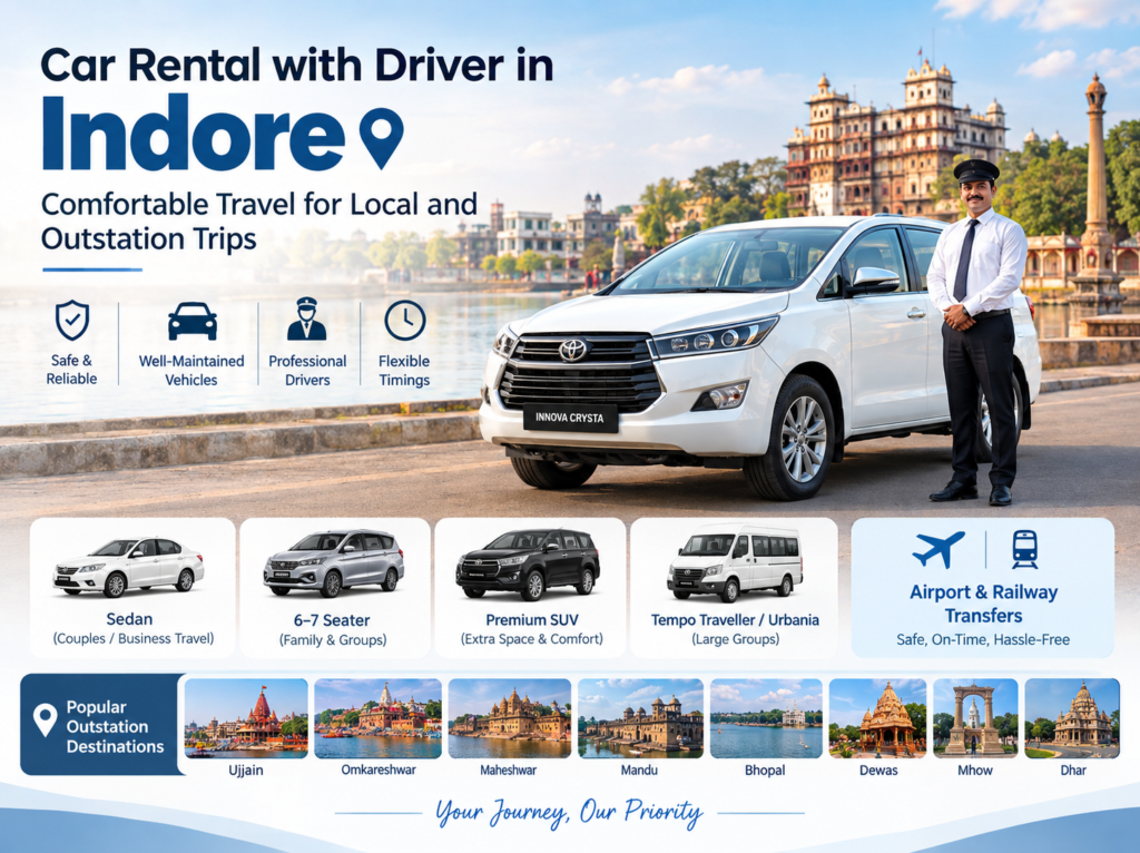 Car rental with driver in Indore for local and outstation travel